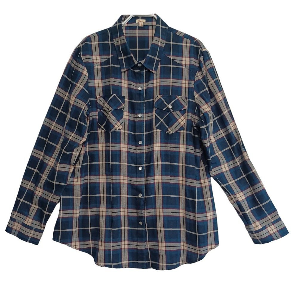 Reba Blouse Pearl Snap Button Front Plaid Western‎ Shirt Womens Large
